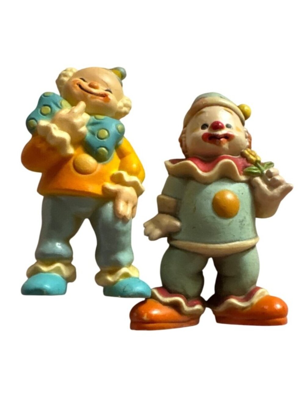 Vintage Enesco Clown Figurines Pair Hand-Painted Resin Made In Hong Kong